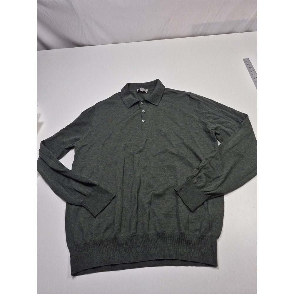 Canali Sweater Mens EU 56 Green Merino Wool Collared Knit Pullover Lightweight